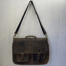KomalC Brown Leather Briefcase Laptop Messenger Satchel Bag Distressed see Photo picture