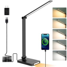 LED Desk Lamp Touch Control USB Charging Ports Dimmable Reading Light Black picture