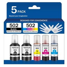 5 pack Refill Ink Bottles Fit for Epson EcoTank T502 T522 Workforce ET-4750 picture