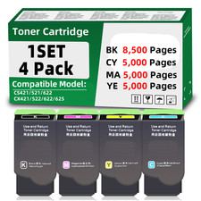 78C1X00 Toner Cartridge Compatible for Lexmark CS421 CS521 CS622 CX421(4Pack) picture