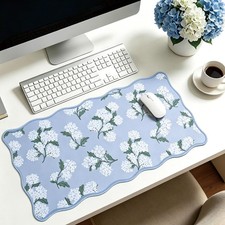 Hydrangea Computer Desk Mat Blue White Flower Scalloped Mouse Pad Spring Flor... picture