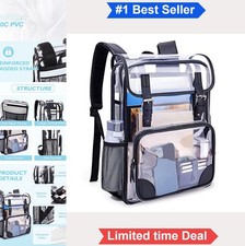 Clear Backpack 17 Inch PVC Water Resistant 15.6 Laptop Sleeve Black School picture