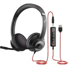 JIAMQISHI EH01 USB/3.5mm Headset Black Red Boom Mic Volume Control Double Ear picture