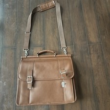 Samsonite Tan Leather Dowel Business Messenger  Bag Shoulder Strap Perfect $229 picture