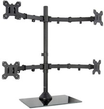 Black Adjustable Quad Monitor Desk Stand Mount, Free Standing Heavy Duty Glas... picture