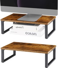 2 PCS Wood Monitor Stand Riser Desk Computer Laptop Shelf Organizer Brown picture