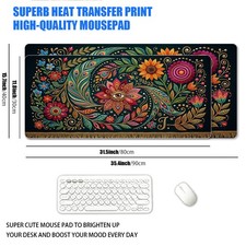 1 XXL Large Mouse Pad, Ethnic Style Peacock Feather All-Seeing Eye Floral Embr picture
