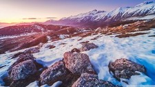Landscape nature rocks snow mountains sunset Custom Gaming Mat Desk picture