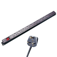 12 Way PDU 1.8m Power Distribution Unit Surge Protected Rack Wall Desk Mount 13A picture