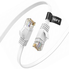 White Cat 6 Flat Ethernet Cable 15 Ft 10Gbps LAN Cable picture