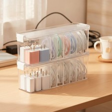 Cord Organizer Box with Lid, 2 Pack, Clear | For Desk Drawer, Plastic Phone C... picture