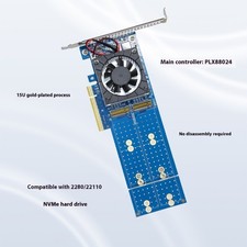 PLX88024 PCIe x16 Compatible 4Slot M.2 Expansion Card Active Thermals Management picture