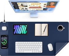 Mouse Pad with 15W Wireless Charging, XXL Large Leather Desk Mat, Blue picture