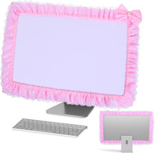 23''-27'' Pink Monitor Cover, Cute Computer Monitor Covers with Bow-Knot, Lac... picture