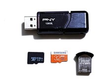 4 memory items 😊1 SanDisk 32GB + 1 PNY 128 GB + 2 Micro SDs with 32gb Each👍 picture