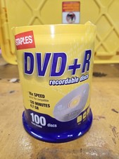 Staples DVD+R Recordable Discs 16X Speed 120 Minute 4.7GB 100 Pack 12734 SEALED picture