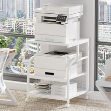 3 Tier White Large Printer Stand with Adjustable Storage Shelf picture