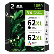 62XL Black Color Ink Cartridge 2 Pack Replacement for HP 62 XL HP62 HP62XL picture