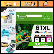 61XL Black & Color Ink Cartridge Combo Pack - Compatible for HP Printers, 3 Pack picture