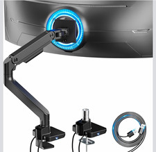 ARES WING Single Monitor Desk Mount Gas Spring Arm USB, VESA 75/100, Black picture