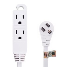 6Ft 16/3 Grounded 3-Outlet Flat Angle Power Extension Cord White picture