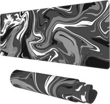 Desk Mat, Abstract Black White Ink Liquid Waves Extended Gaming Mouse Pad Large, picture