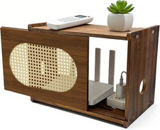 Wooden Wi-Fi Router Box Hider, Rattan Tabletop Cable Management Cabinet to Hide picture