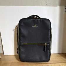 Montage Black Leather Laptop Backpack, Padded Compartment, Solid Pattern picture