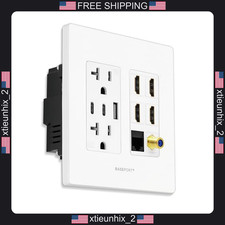 Media Wall Plate with HDMI, USB-C, USB-A, Ethernet, and Power for Double Gang picture