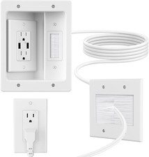 In Wall Cable Management Kit With Brush Wall Plate,AC Outlets & USB-A Ports,9ft picture
