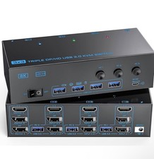 8K/4K KVM Switch 3 Monitors 3 Computers Triple Monitor 3 Port 2 Displayport 1... picture