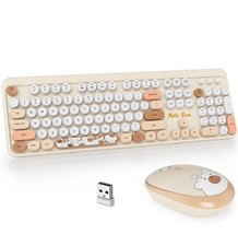 GTSP Creamy Wireless Keyboard Mouse Combo Typewriter Cute Brown picture