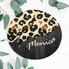 Custom Name Dark Wood Leopard Mouse Pad Mat Office Desk Table Accessory Gift picture
