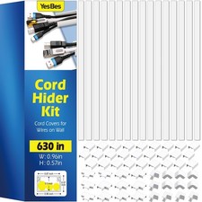 White TV Cable Raceway Kit 52.5 Ft Paintable Self-Adhesive Wall Cord Cover 40pc picture
