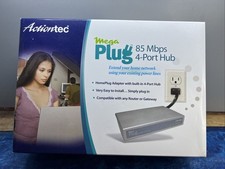 Actiontec MegaPlug 85 Mbps 4-Port Hub Vintage PC Retro Gaming New In Box picture