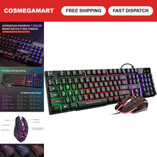 RGB Gaming Keyboard & Mouse Set, Rainbow LED Backlit, Ergonomic Design, Wired picture