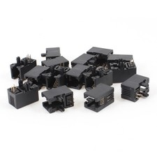 15pcs 90 Degree Push in Type RJ9 4P4C Network PCB Jacks Socket Black picture