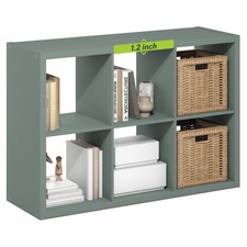 Bookshelf 6 Cube Storage Organizer Extra Thick Frame Sage Green Furinno Cubicle picture