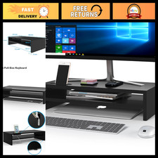 Wood Monitor Stand Riser, 2-Tier Desktop Organizer, Adjustable Height, Space-Sav picture