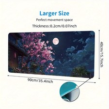 1pc Cherry Blossom Night Scene Mouse Pad - Large Rubber Desk Mat for Office, G picture