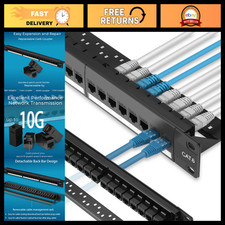 24-Port Cat6 Patch Panel, 10G Support, Inline Keystone, UTP 1U Network Panel, Re picture