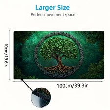 A Large Gaming Mouse Pad Featuring a Green Woven Ring Around The Tree of Life picture