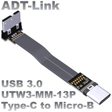 ADT USB3.0 Male-to-Male Flat Data Extension Line Type-C to Micro-B Curved Angle picture