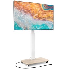 Rolling TV Stand 32-75 Inch Power Outlets Ivory White FITUEYES picture