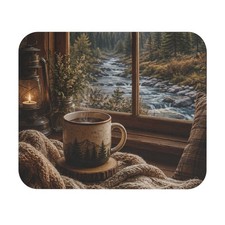 Cozy Cabin Coffee Mouse Pad | River View, Rustic Mug, Lantern picture