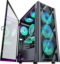 ATX PC Case Pre-Install 6 PWM ARGB Fans, Polygonal Mesh Computer Gaming picture