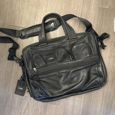 TUMI Black Leather Briefcase Padded Partitions Outer Pockets 96141D2 picture
