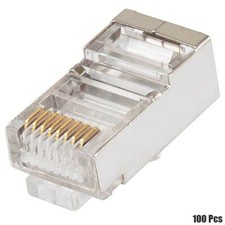 100x Cat5 RJ45 8P8C Shielded Plug Connectors Crimp On Network LAN Ethernet Gold picture