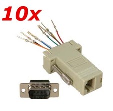 10 PACK - DB9 9-Pin Serial RS232 Male to RJ45 Female Modular Adapter Converter picture