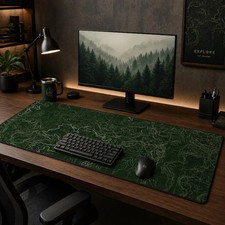Dark Green Topographic Map Mouse Pad, Large Desk Mat, XXL Size Topographic Map picture